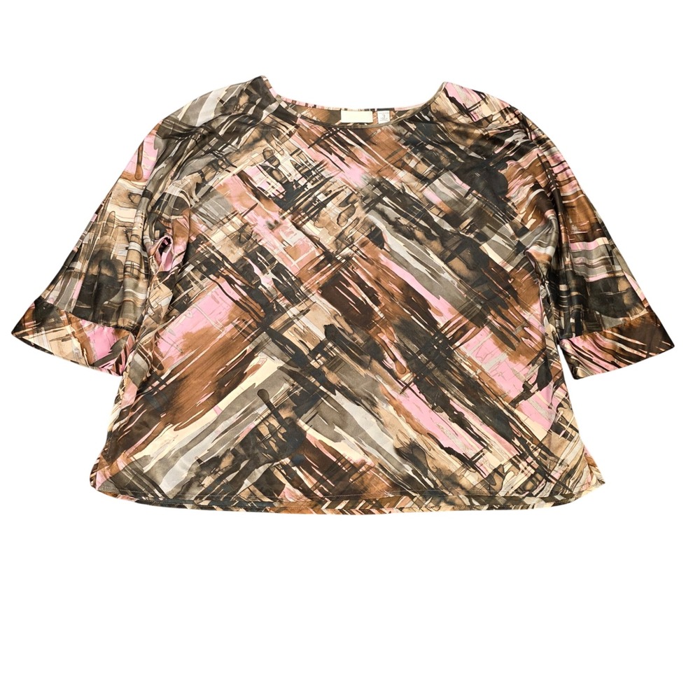 Chico's Abstract Brushstroke Blouse Women's Size 3‎ US XL Brown Pink 3/4 Sleeve